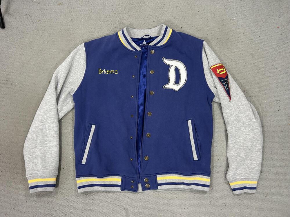 Disneyland Resort Varsity Jacket Mens Medium Blue Gray 55 1955 Letterman Satin